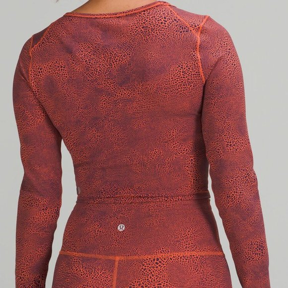 Lululemon Wunder Train Cropped Long Sleeve in Crackle Glaze Orange - Picture 2 of 4
